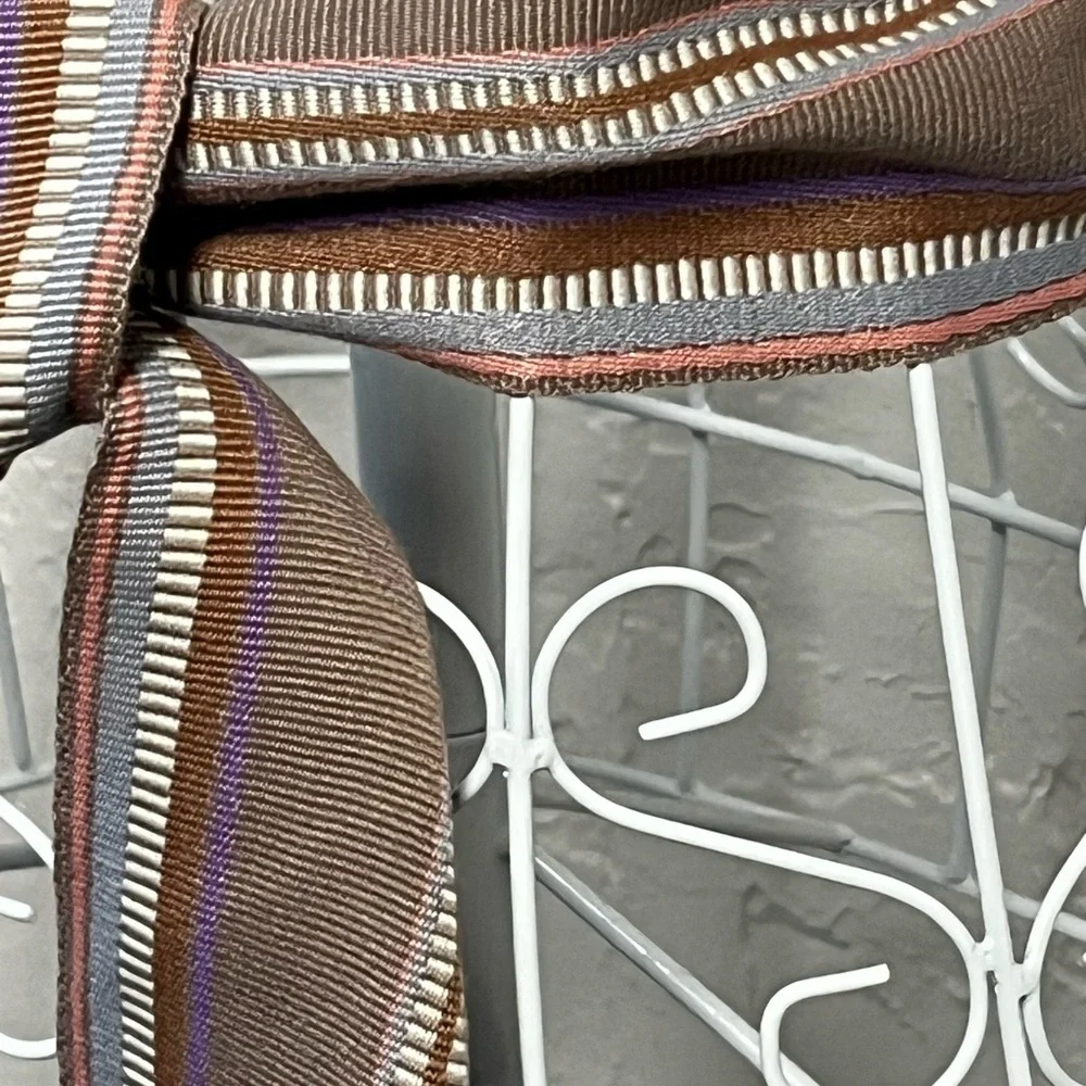 Vintage Claiborne Brown Coral Taupe Purple Striped Tapestry Tie Belt w/ Fringe